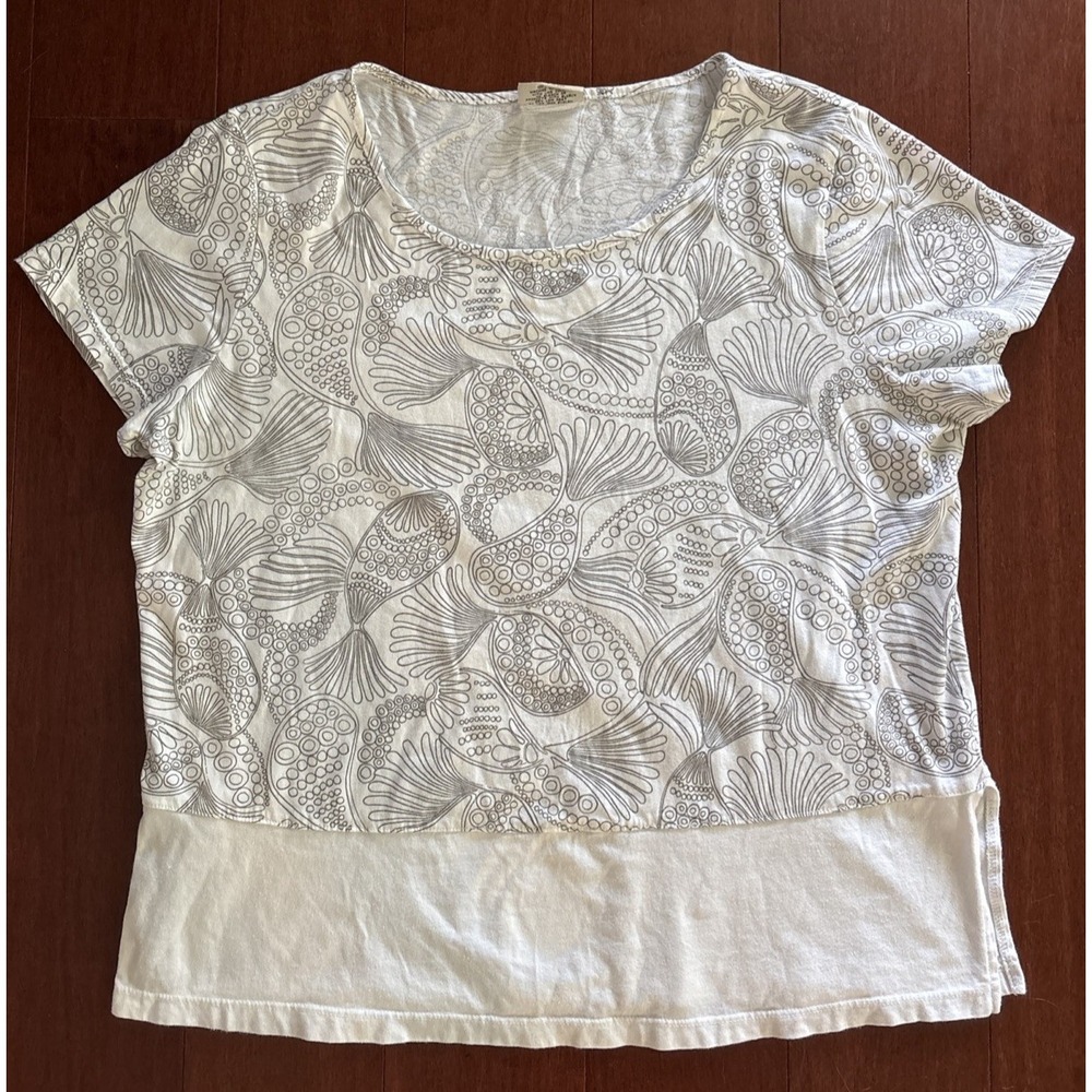 icantoo Women's Mermaid Paisley Peacock T-Shirt Top White Black Large Made USA